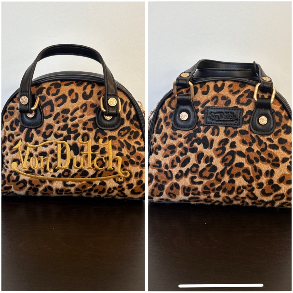 Von Dutch Brown and Black Leopard Print Cosmetic Bag